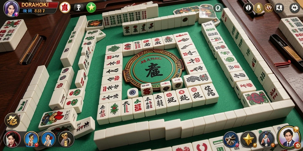 Tampilan gameplay Mahjong penuh warna di DORAHOKI