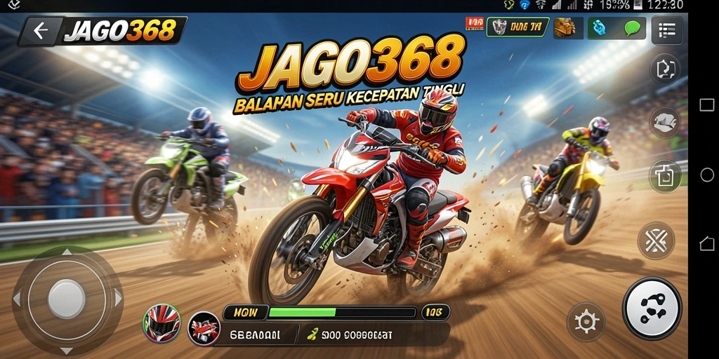 Screenshot JAGO368 menampilkan aksi balapan menegangkan di lintasan.