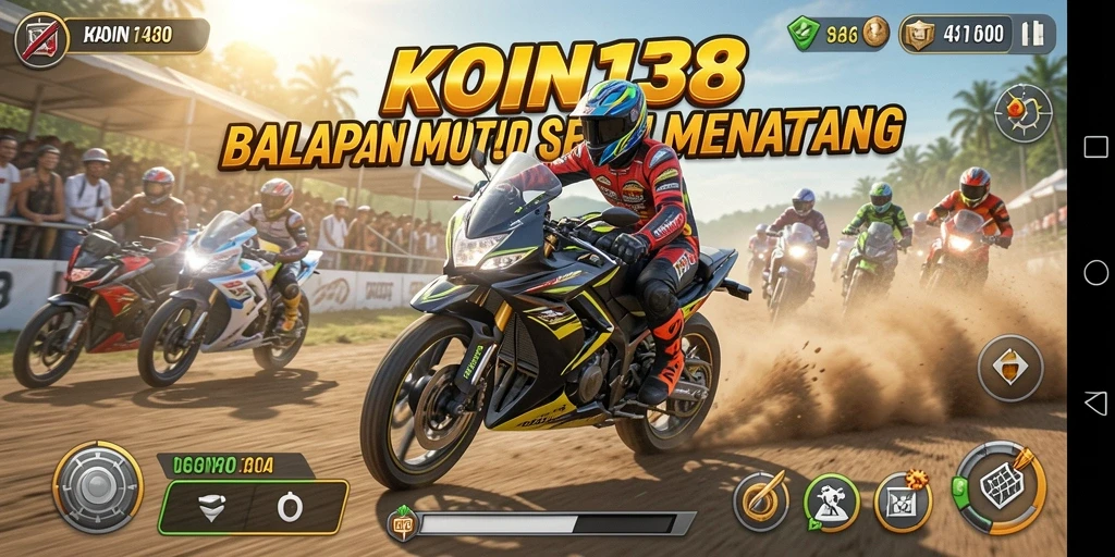 Tampilan gameplay KOIN138 yang menegangkan dalam balapan motor.