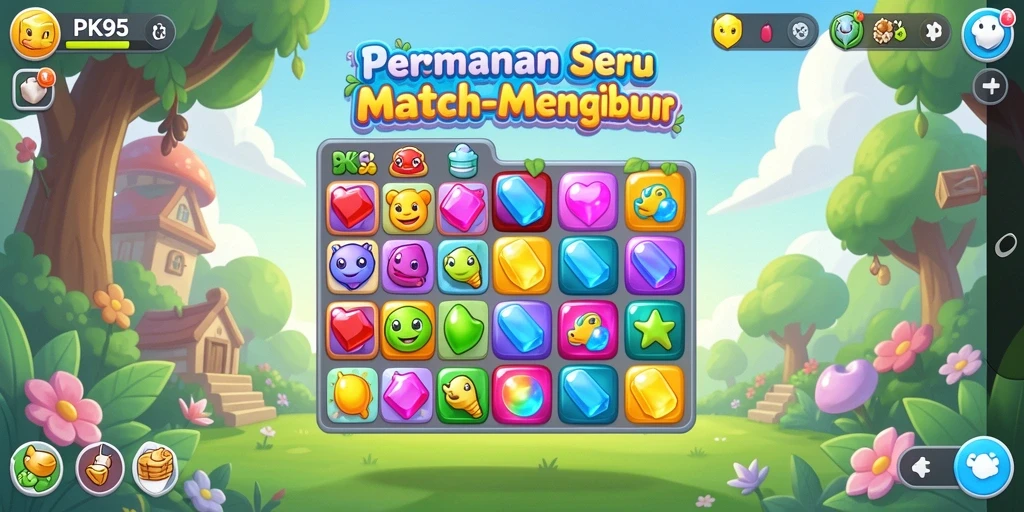 Screenshot PK95 menampilkan gameplay seru Match-3 dengan grafis yang memukau.