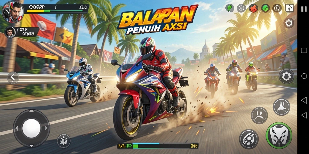 Tampilan gameplay seru dari QQRP saat balapan motor.
