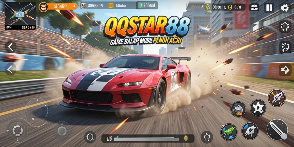 Gameplay seru balap mobil di QQSTAR88 dengan trek menantang.