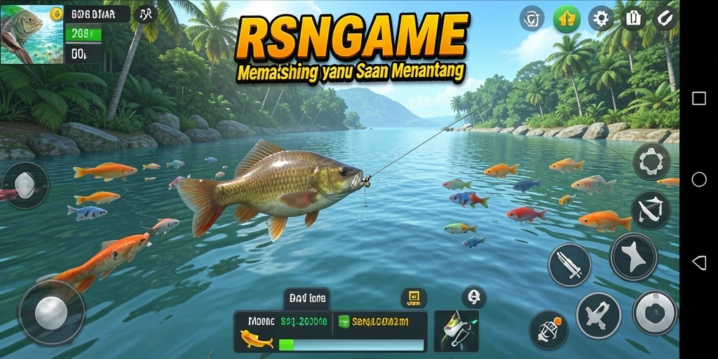 Screenshot utama RSNGAME menampilkan gameplay mendebarkan saat memancing.
