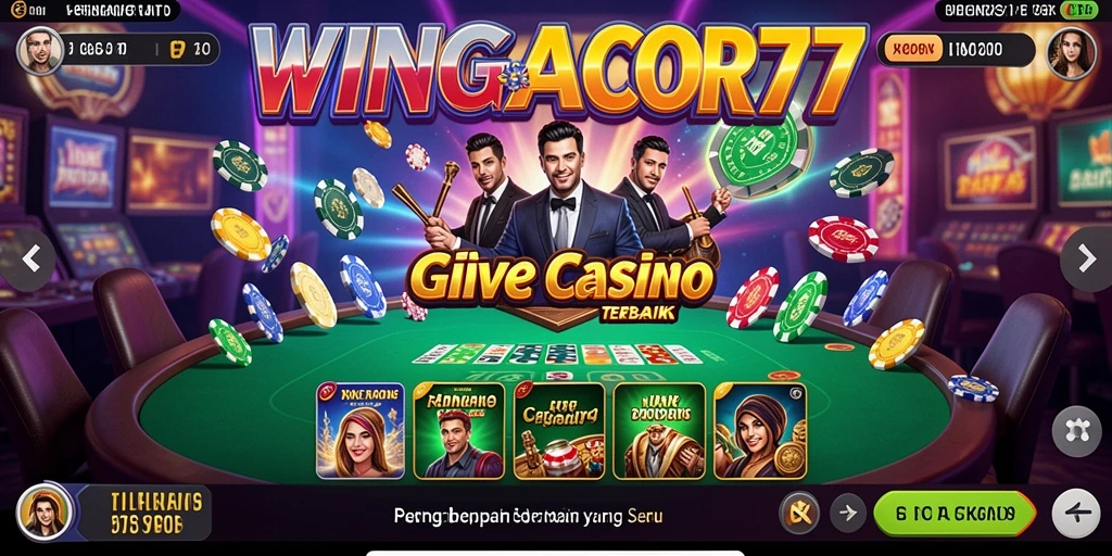 Screenshot dari gameplay WINGACOR77 menunjukkan dealer profesional dan suasana kasino yang hidup.
