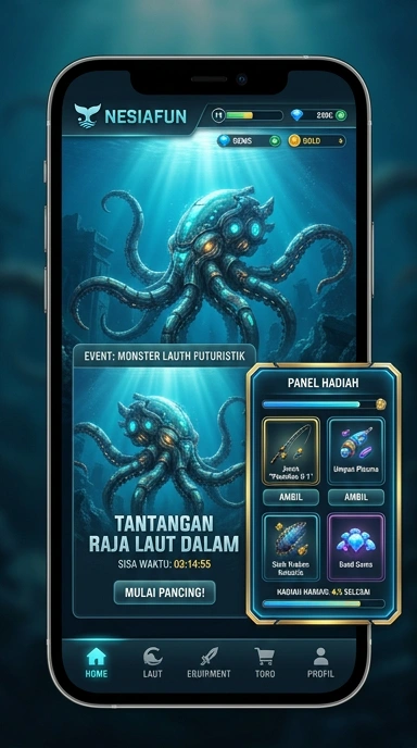 Tampilan antarmuka pengguna yang intuitif di aplikasi nesiafun.